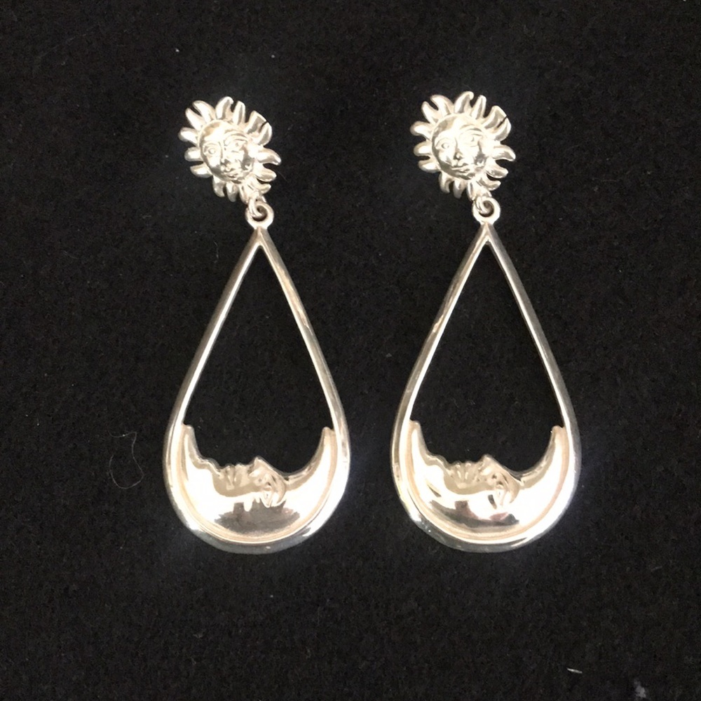 Sterling Silver Sun Moon dangle earrings.